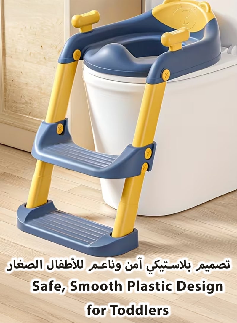 توتوجوي مقعد تدريب على استخدام النونية مع سلم للأطفال الصغار، مقعد تدريب قابل للطي مع درجات، سلم مانع للانزلاق للأطفال من الجنسين، حلقة لتخفيض ارتفاع مقعد المرحاض، يناسب معظم المراحيض - Image 3